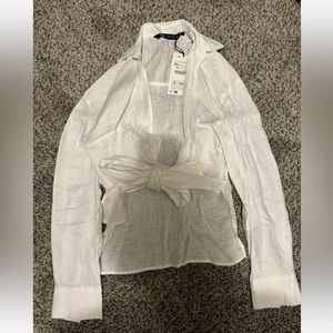 long sleeve front tie blouse